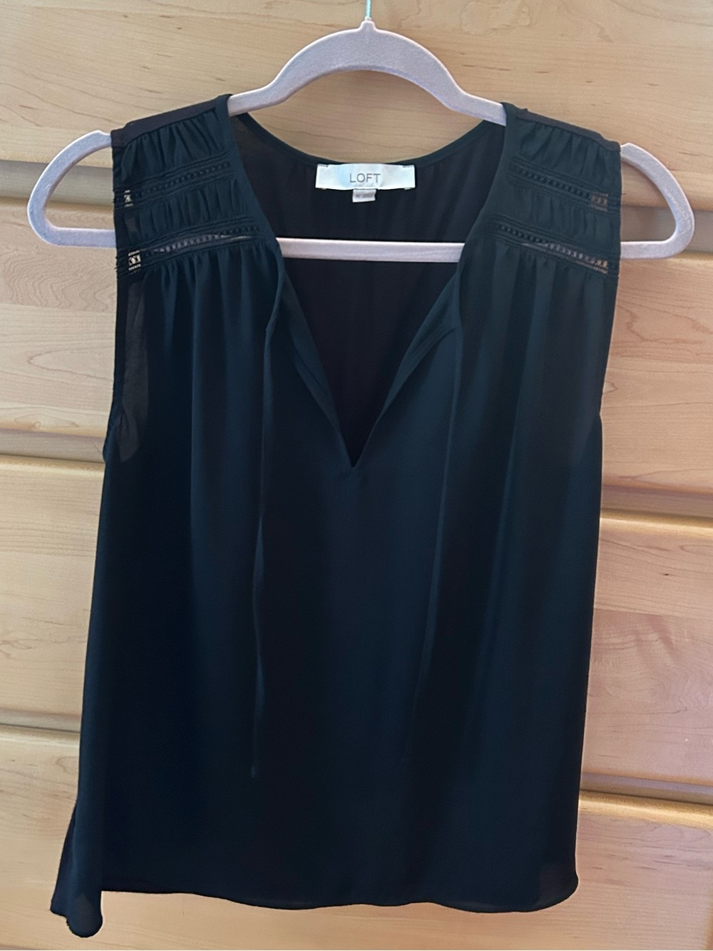 LOFT Black Lace-Trim V-Neck Sleeveless Top